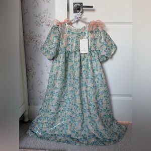 Elegant Floral Kids Dress with Pink and Green Accents